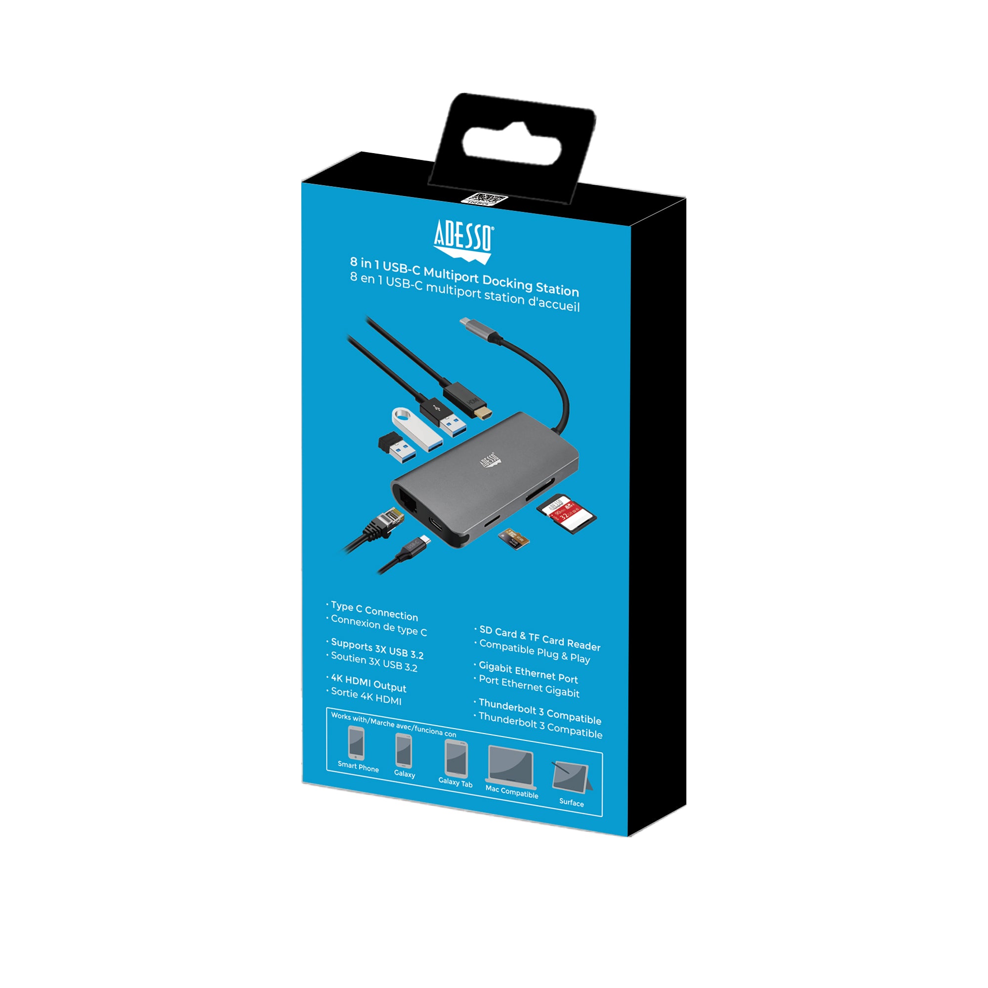 Adesso AUH-4030 8-in-1 USB-C Multiport Hub for Classrooms