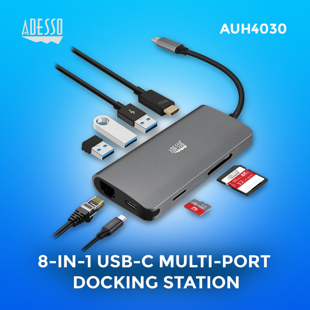 Adesso AUH-4030 8-in-1 USB-C Multiport Hub for Classrooms