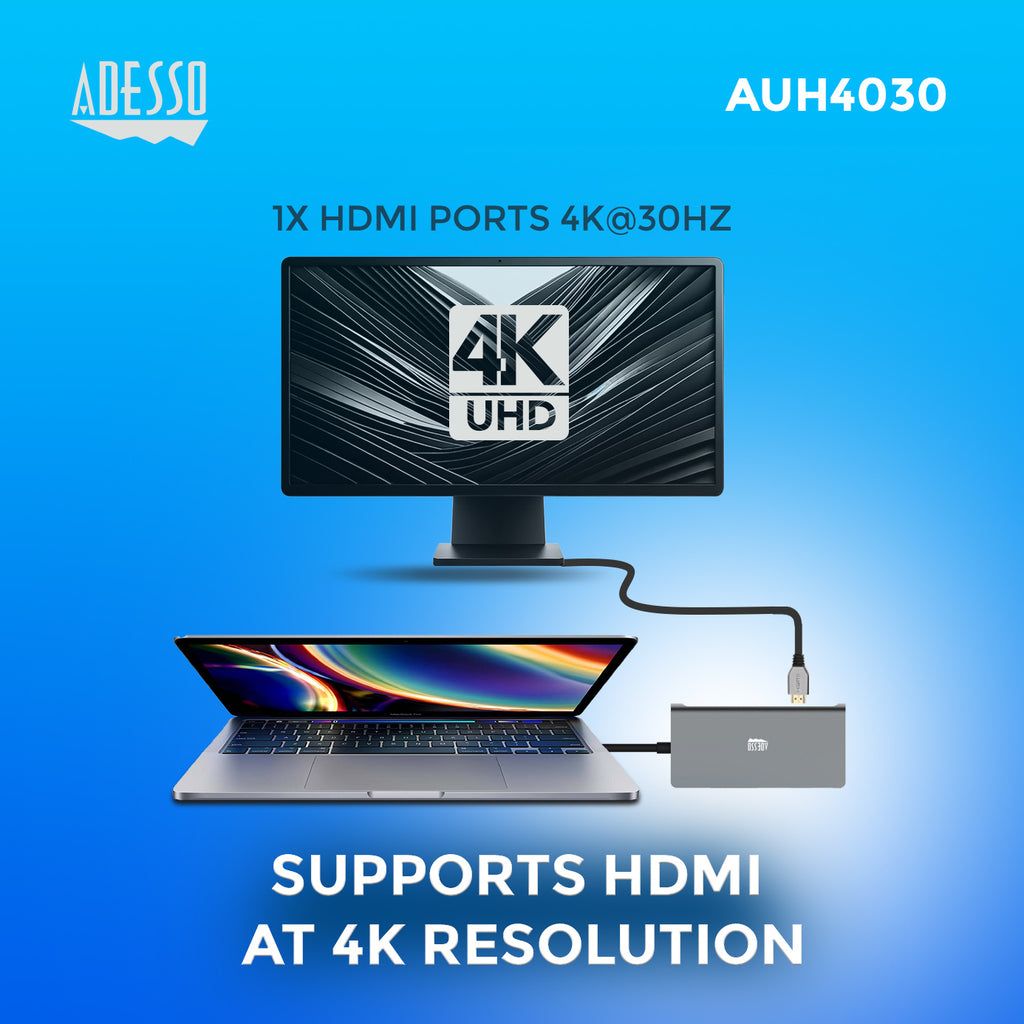 Adesso AUH-4030 8-in-1 USB-C Multiport Hub for Classrooms