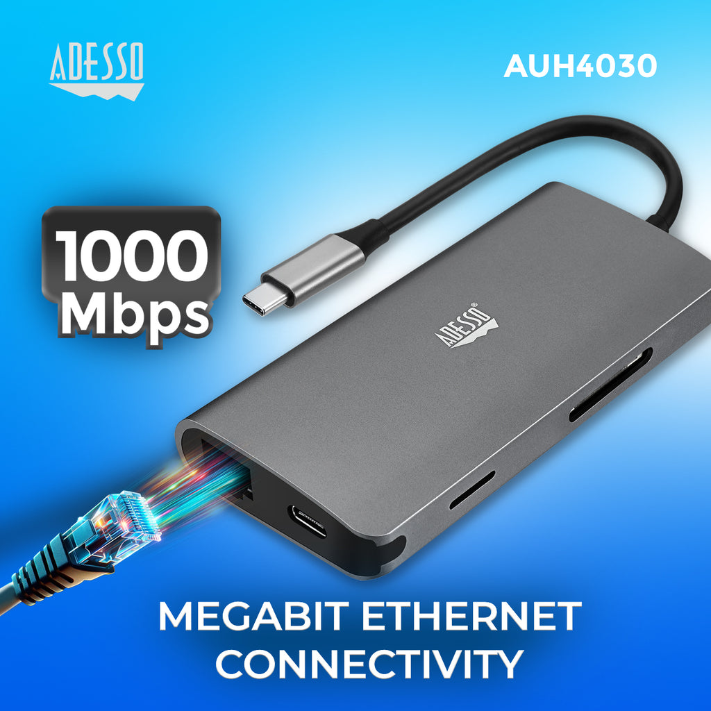 Adesso AUH-4030 8-in-1 USB-C Multiport Hub for Classrooms