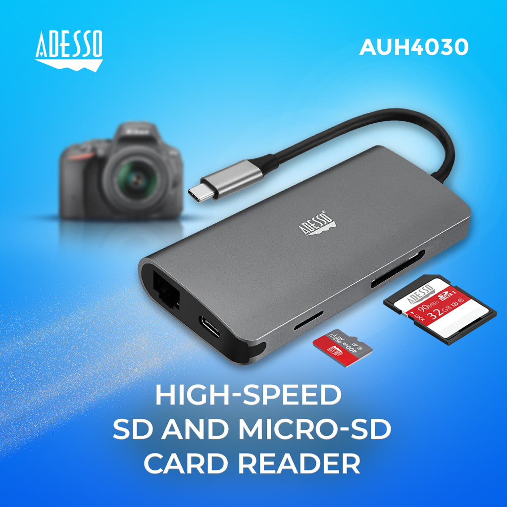 Adesso AUH-4030 8-in-1 USB-C Multiport Hub for Classrooms