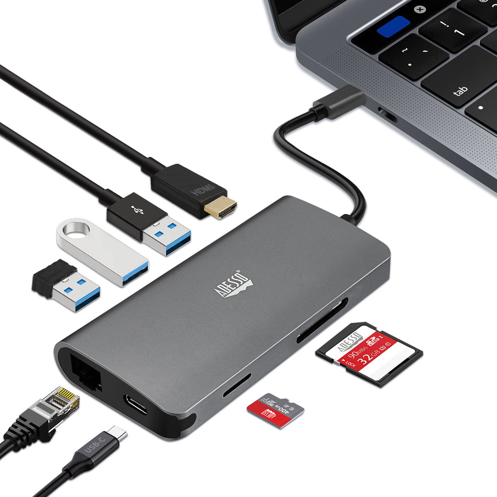 Adesso AUH-4030 8-in-1 USB-C Multiport Hub for Classrooms