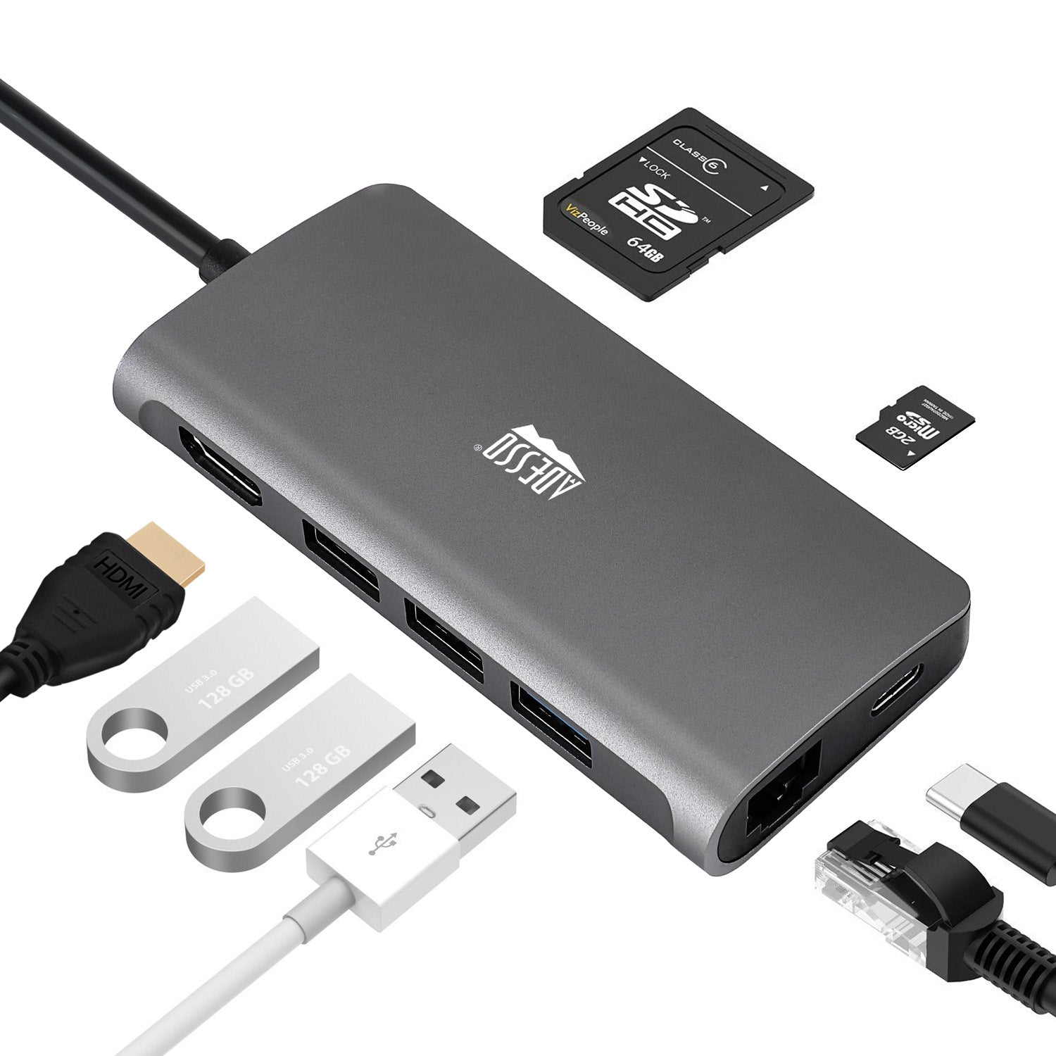 Adesso AUH-4030 8-in-1 USB-C Multiport Hub for Classrooms