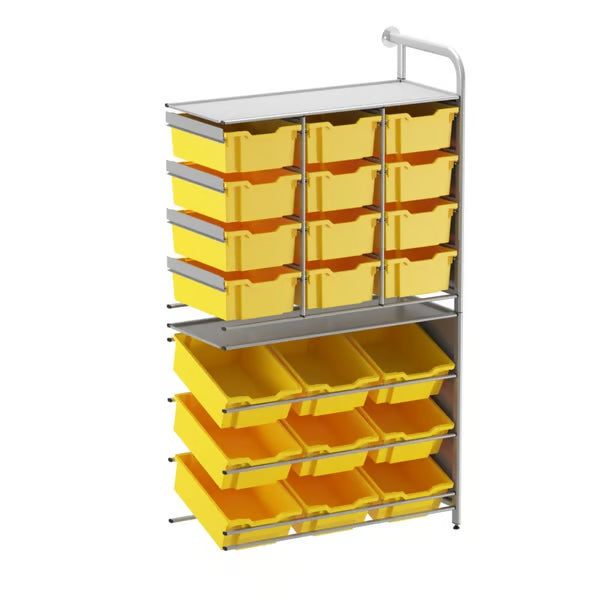 Gratnells Callero Tall Pick Store Adder Unit with 21 Deep Sunshine Yellow Trays