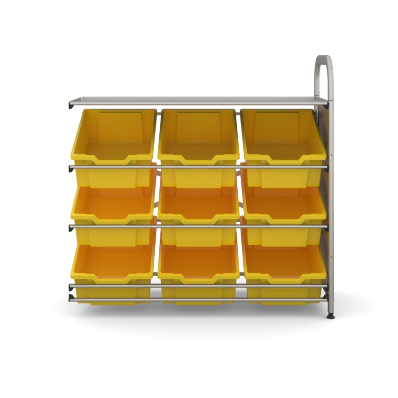 Gratnells Callero Custom Low Level 9 Deep Tilting Tray Adder Unit – Silver Frame with Sunshine Yellow Trays