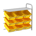 Gratnells Callero Custom Low Level 9 Deep Tilting Tray Adder Unit – Silver Frame with Sunshine Yellow Trays