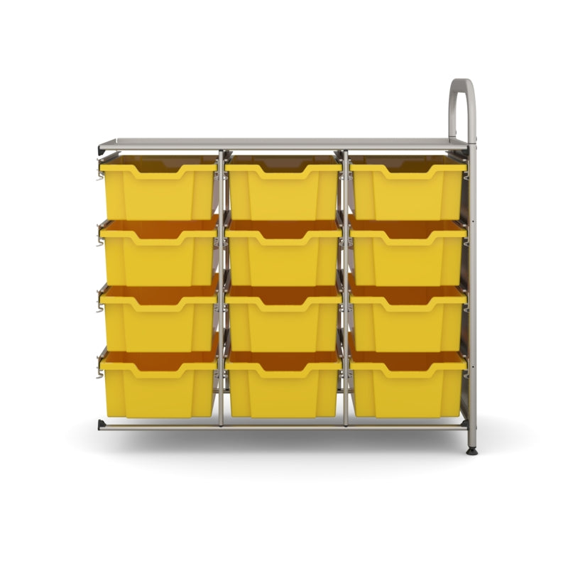 Gratnells Callero Custom Low Level 12 Deep Tray Adder Unit – Silver Frame with Sunshine Yellow Trays