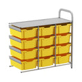 Gratnells Callero Custom Low Level 12 Deep Tray Adder Unit – Silver Frame with Sunshine Yellow Trays