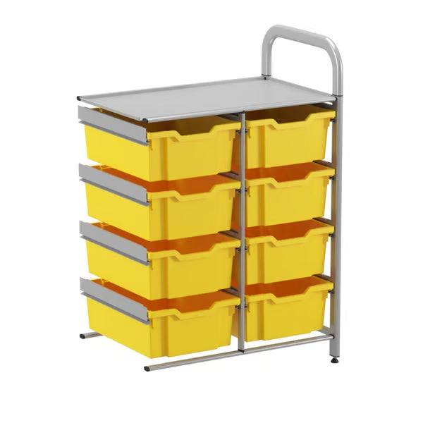 Gratnells Callero Custom Low Level 8 Deep Tray Adder Unit – Silver Frame with Sunshine Yellow Trays