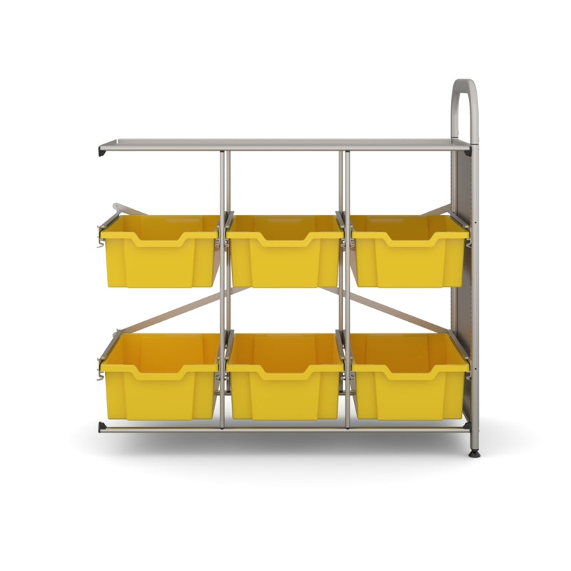 Gratnells Callero Custom Low Level 6 Deep Tray Library Adder Unit – Silver Frame with Sunshine Yellow Trays