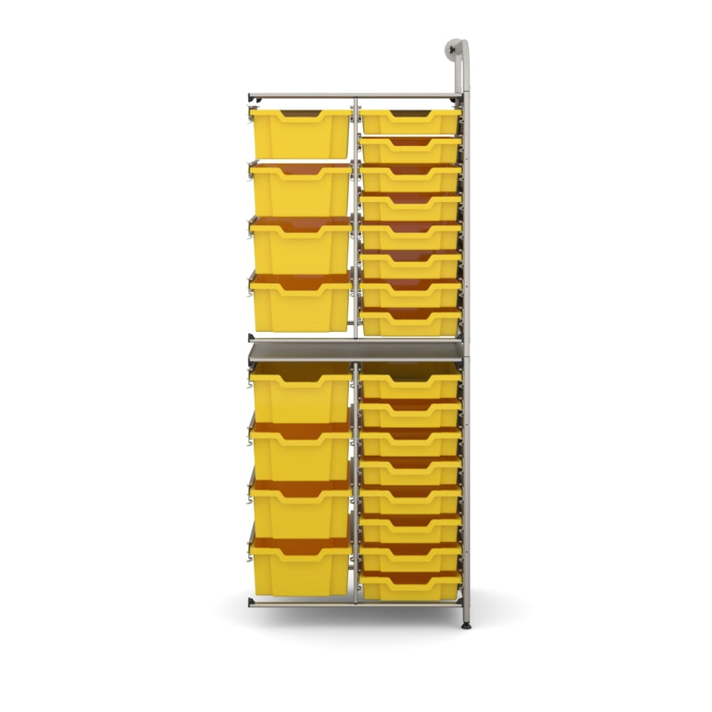 Gratnells Callero Custom Tall Slim Store Adder Unit with 24 Trays – Silver Frame & Sunshine Yellow Trays