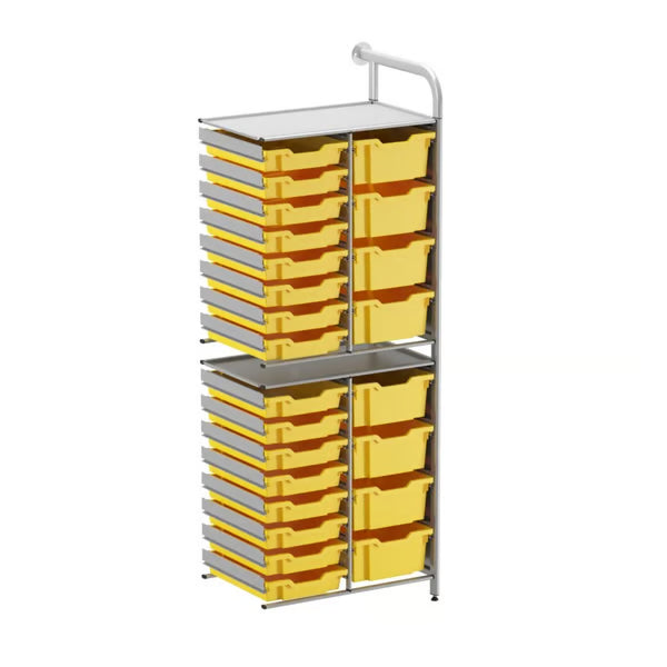 Gratnells Callero Custom Tall Slim Store Adder Unit with 24 Trays – Silver Frame & Sunshine Yellow Trays