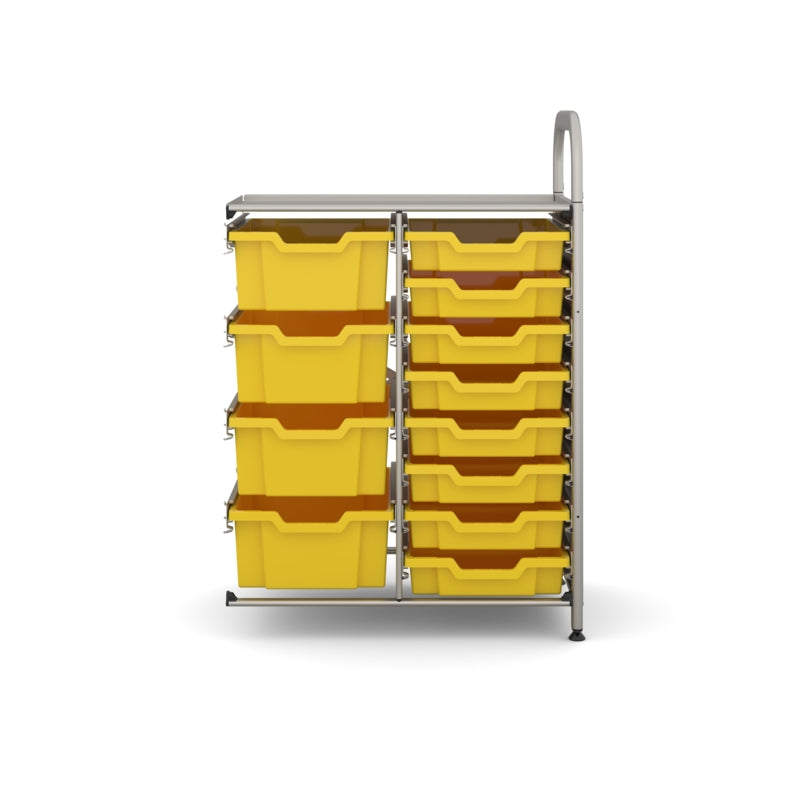 Gratnells Callero Custom Low-Level 8 Shallow & 4 Deep Tray Adder Storage Unit – Silver Frame with Sunshine Yellow Trays