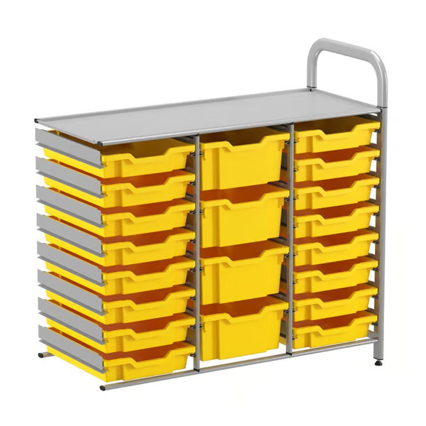 Gratnells Callero Custom Low-Level 16 Shallow & 4 Deep Tray Adder Unit – Sunshine Yellow Trays