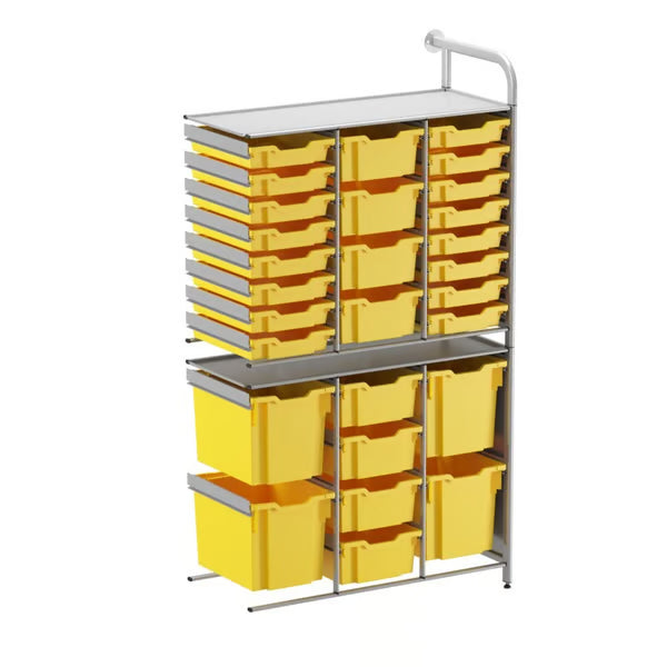 Gratnells Callero Custom Tall Flexi Store Adder Unit with 16 Shallow, 8 Deep & 4 Jumbo Trays – Sunshine Yellow