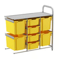 Gratnells Callero Custom Low Level 4 Deep & 4 Jumbo Tray Adder Unit – Silver Frame with Sunshine Yellow Trays