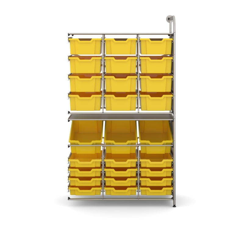Gratnells Callero Custom Tall Maker Store Adder Unit with 12 Shallow & 15 Deep Sunshine Yellow Trays (Silver Frame)