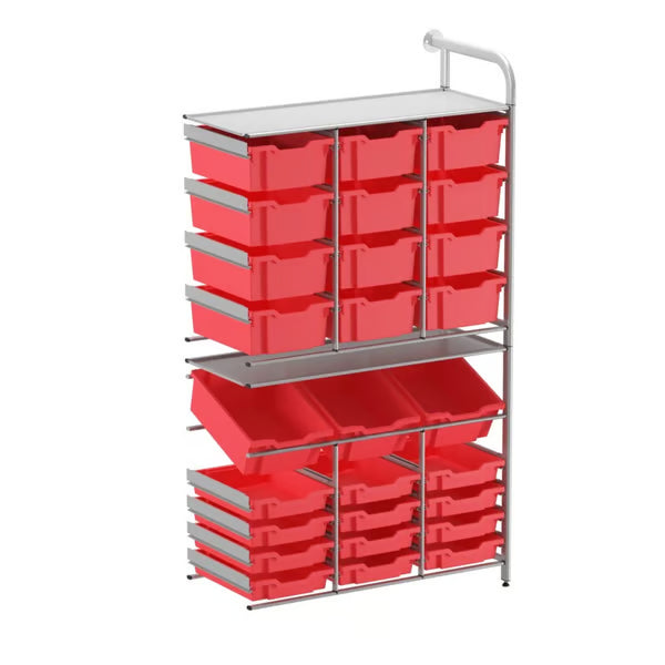 Gratnells Callero Tall Maker Store Adder Unit with 12 Shallow & 15 Deep Trays – Flame Red