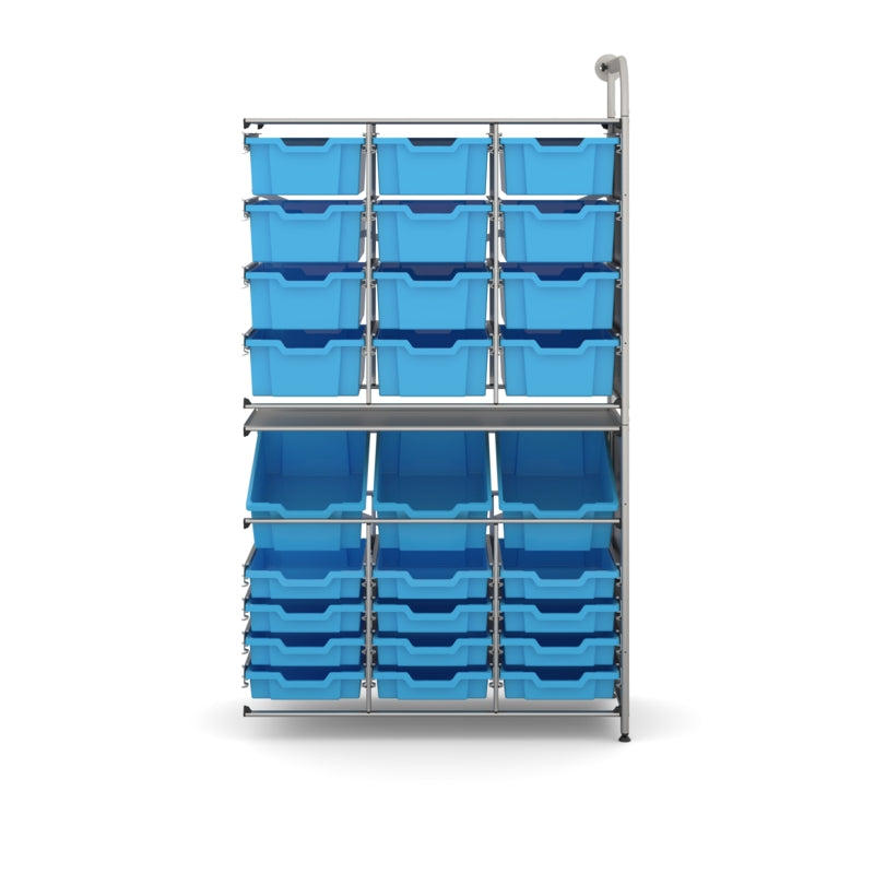 Gratnells Callero Tall Maker Store Adder Unit with 12 Shallow & 15 Deep Cyan Blue Trays