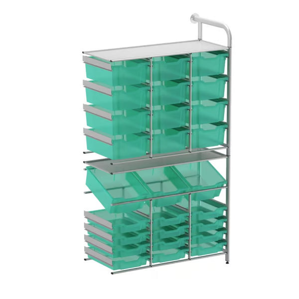 Gratnells Callero Tall Maker Store Adder Unit with 12 Shallow & 15 Deep Kiwi Antimicrobial Trays