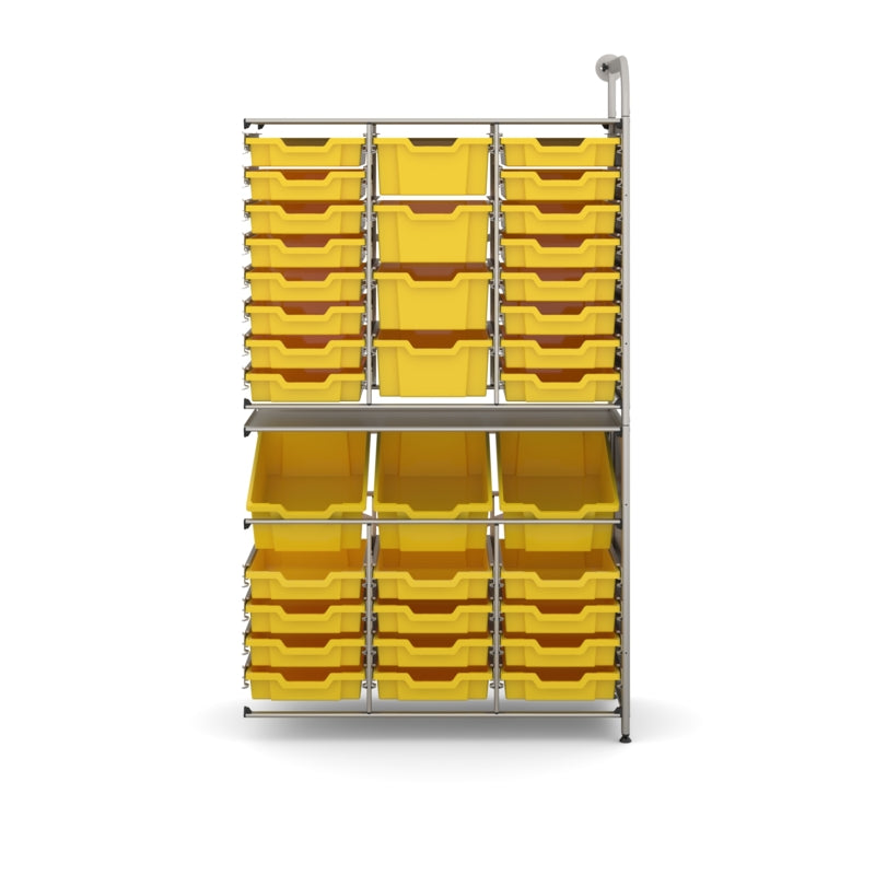 Gratnells Callero Tall Maker Adder Unit with 28 Shallow & 7 Deep Sunshine Yellow Trays – Silver Frame