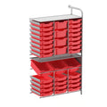 Gratnells Callero Tall Maker Adder Unit with 28 Shallow & 7 Deep Flame Red Trays – Silver Frame
