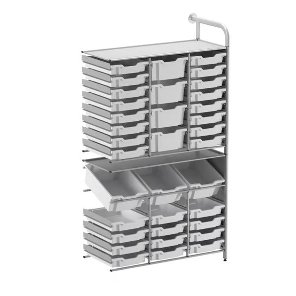 Gratnells Callero Tall Maker Adder Storage Unit with 28 Shallow & 7 Deep Light Gray Trays