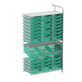 Gratnells Callero Tall Maker Adder Storage Unit with 28 Shallow & 7 Deep Kiwi Antimicrobial Trays (Silver Frame)