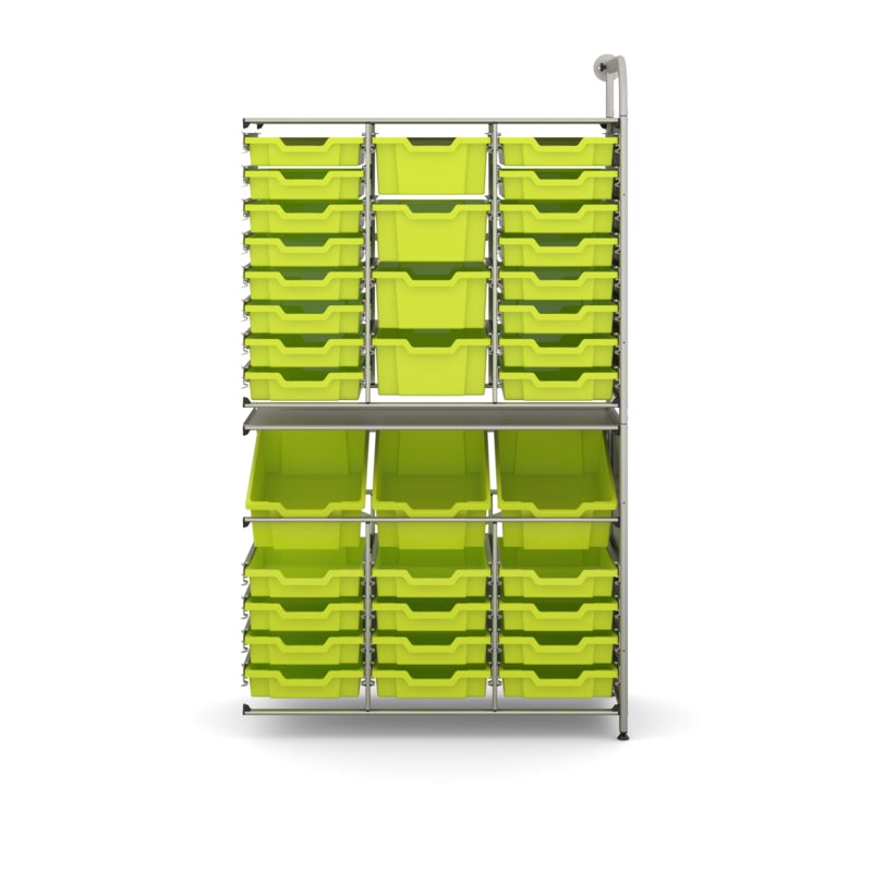 Gratnells Callero Tall Maker Adder Unit with 28 Shallow & 7 Deep Jolly Lime Trays – Silver Frame