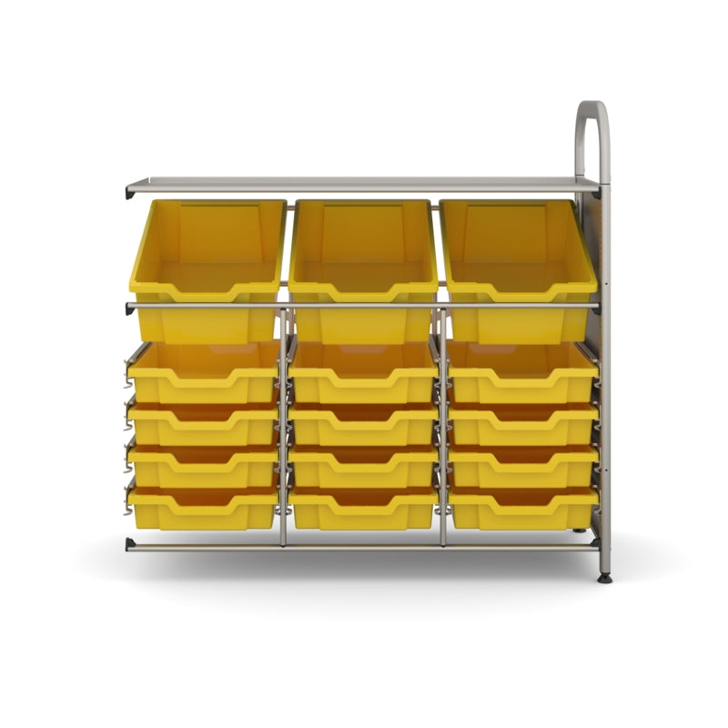 Gratnells Callero Custom Low Level Adder Unit with 3 Deep Tilting & 12 Shallow Trays – Sunshine Yellow