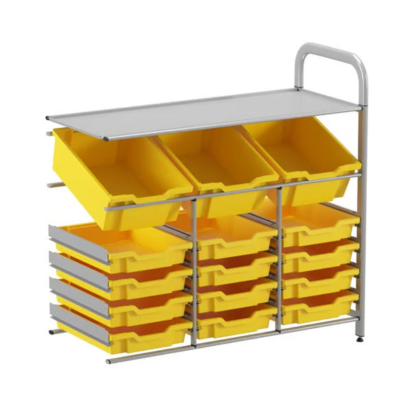 Gratnells Callero Custom Low Level Adder Unit with 3 Deep Tilting & 12 Shallow Trays – Sunshine Yellow