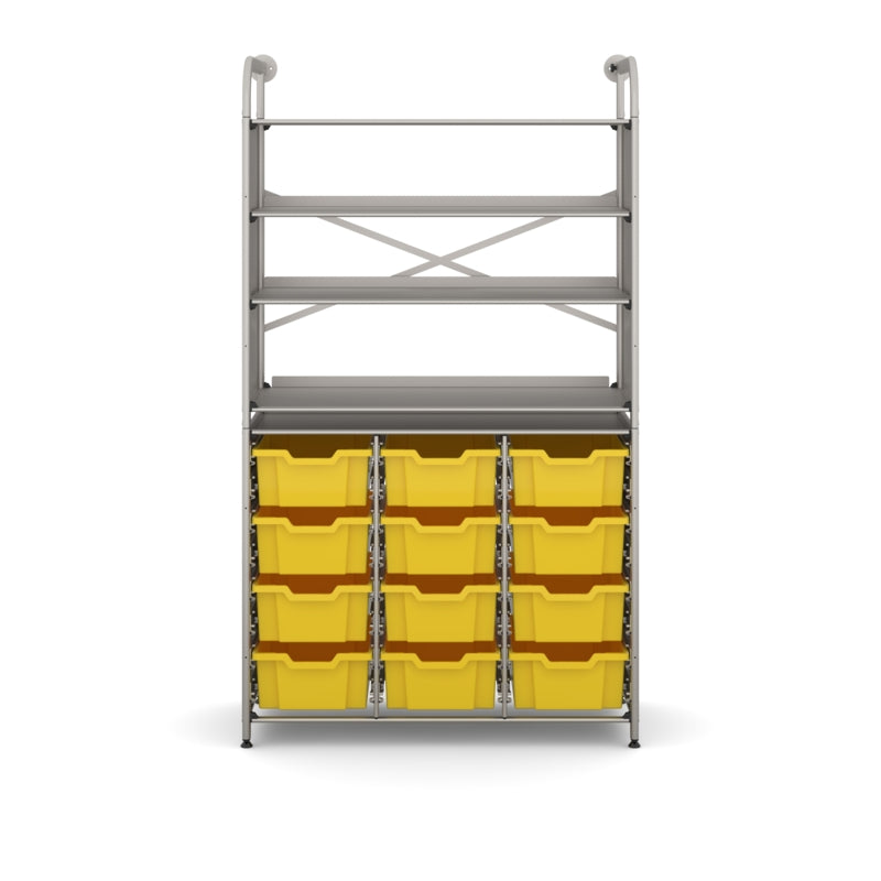 Gratnells Callero Tall Display Store Starter Unit with 12 Deep Sunshine Yellow Trays