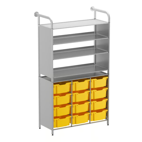 Gratnells Callero Tall Display Store Starter Unit with 12 Deep Sunshine Yellow Trays