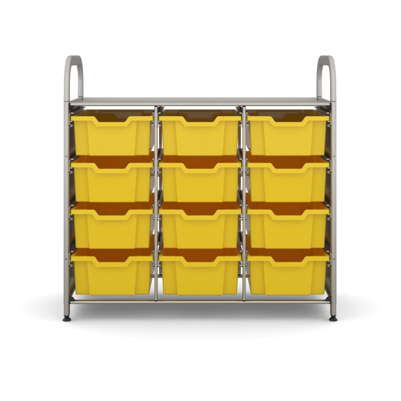 Gratnells Callero Custom Low Level 12 Deep Tray Starter Unit – Silver Frame with Sunshine Yellow Trays