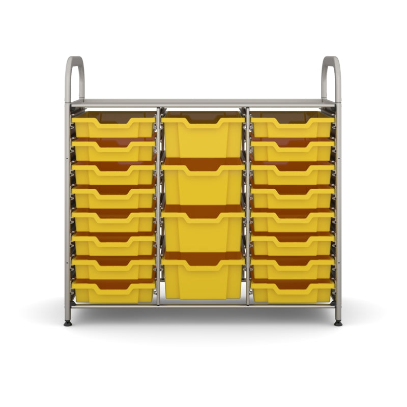 Gratnells Callero Custom Low Level 16 Shallow & 4 Deep Tray Starter Unit – Silver Frame with Sunshine Yellow Trays
