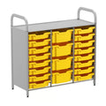 Gratnells Callero Custom Low Level 16 Shallow & 4 Deep Tray Starter Unit – Silver Frame with Sunshine Yellow Trays