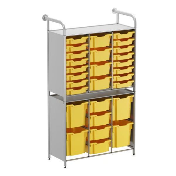 Gratnells Callero Custom Tall Flexi Store Starter Unit with 16 Shallow, 8 Deep & 4 Jumbo Trays – Sunshine Yellow