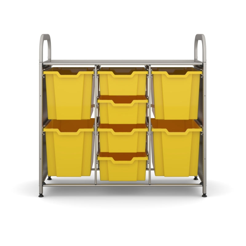 Gratnells Callero Custom Low Level 4 Deep & 4 Jumbo Tray Starter Unit – Silver Frame with Sunshine Yellow Trays