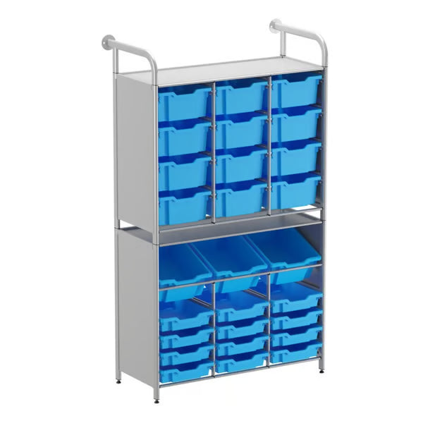Gratnells Callero Tall Maker Store Starter Unit with 15 Deep & 12 Shallow Cyan Blue Trays