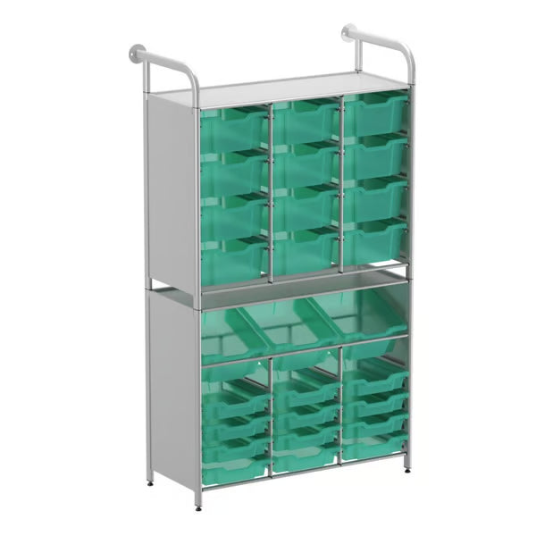 Gratnells Callero Tall Maker Store Starter Unit with 15 Deep & 12 Shallow Kiwi Translucent Trays