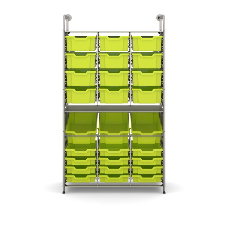 Gratnells Callero Tall Maker Store Starter Unit – Silver Frame with 15 Deep & 12 Shallow Jolly Lime Trays
