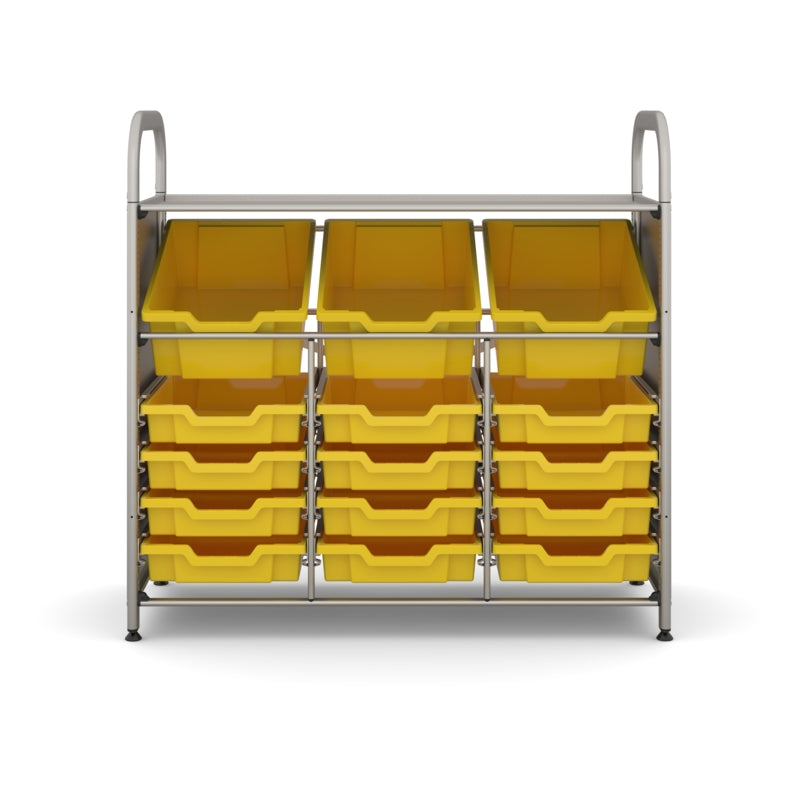 Gratnells Callero Custom Low-Level Starter Storage Unit with 3 Deep Tilting & 12 Shallow Trays – Sunshine Yellow