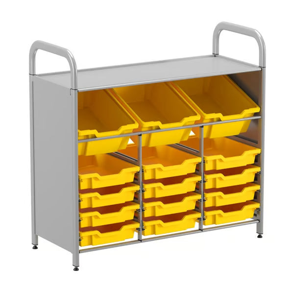 Gratnells Callero Custom Low-Level Starter Storage Unit with 3 Deep Tilting & 12 Shallow Trays – Sunshine Yellow