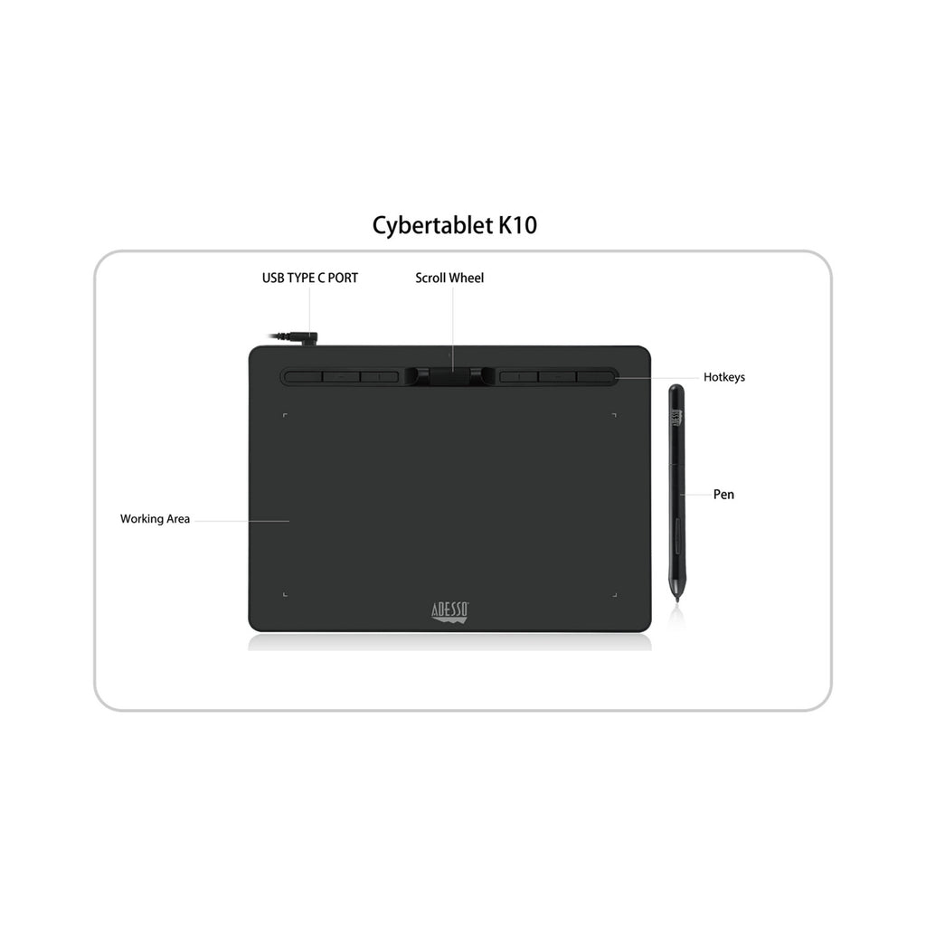 Adesso CyberTablet K10 10x6 Graphic Tablet