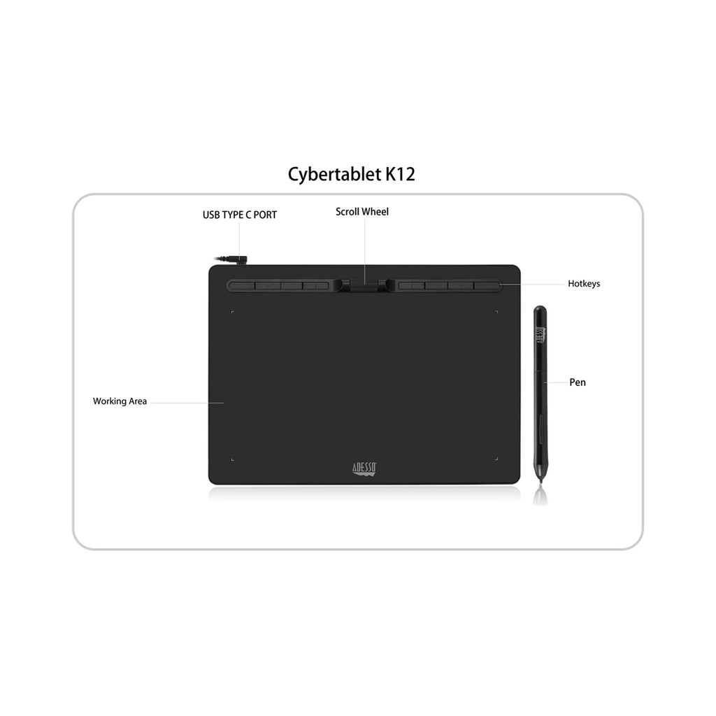 Adesso Cybertablet K12 12x7 Graphic Tablet for Education