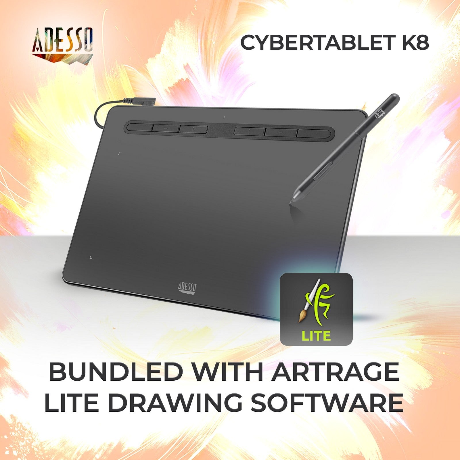 Adesso CyberTablet K8 8x5 Graphic Drawing Tablet for Classrooms