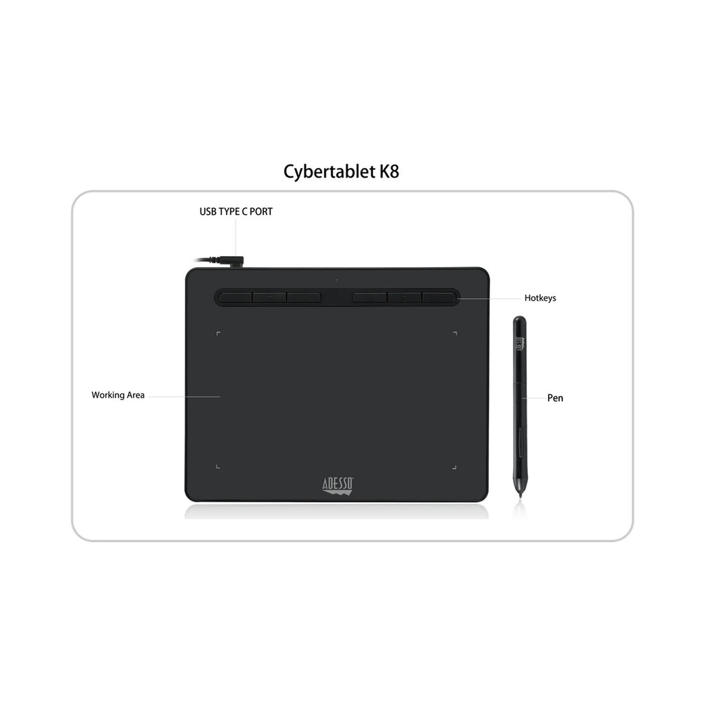 Adesso CyberTablet K8 8x5 Graphic Drawing Tablet for Classrooms