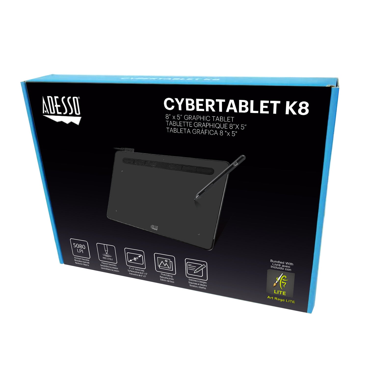 Adesso CyberTablet K8 8x5 Graphic Drawing Tablet for Classrooms