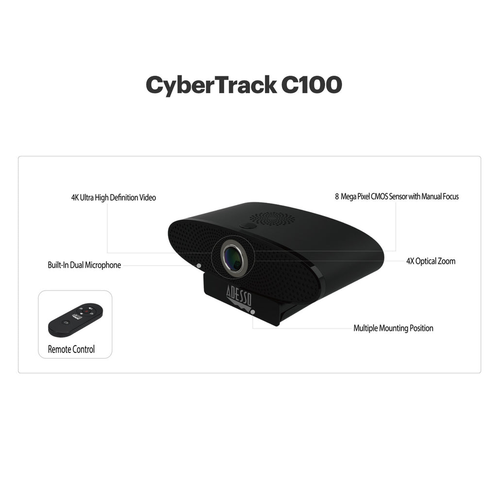 Adesso CyberTrack C100 4K Ultra HD Conference Camera with Speaker & Remote