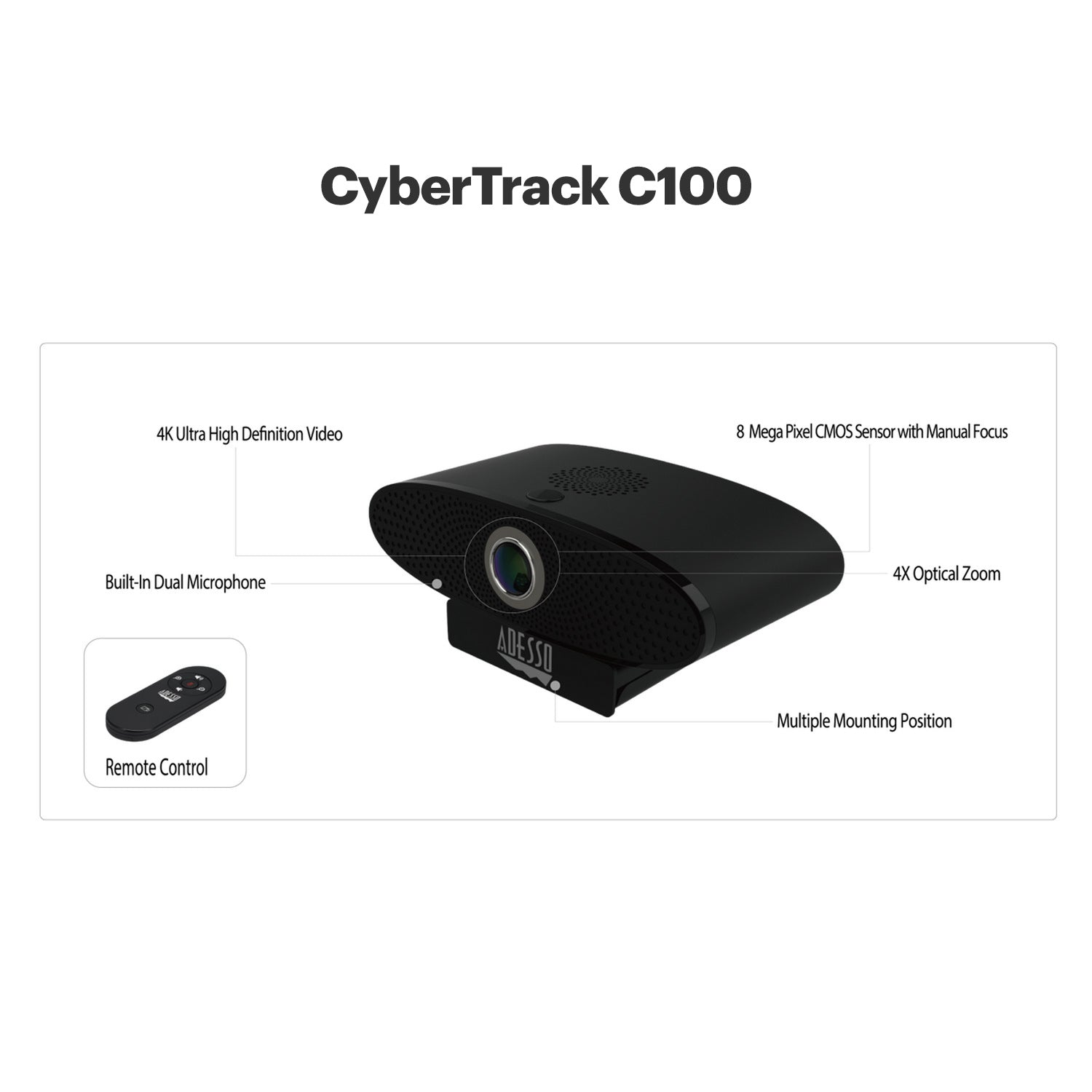 Adesso CyberTrack C100 4K Ultra HD Conference Camera with Speaker & Remote